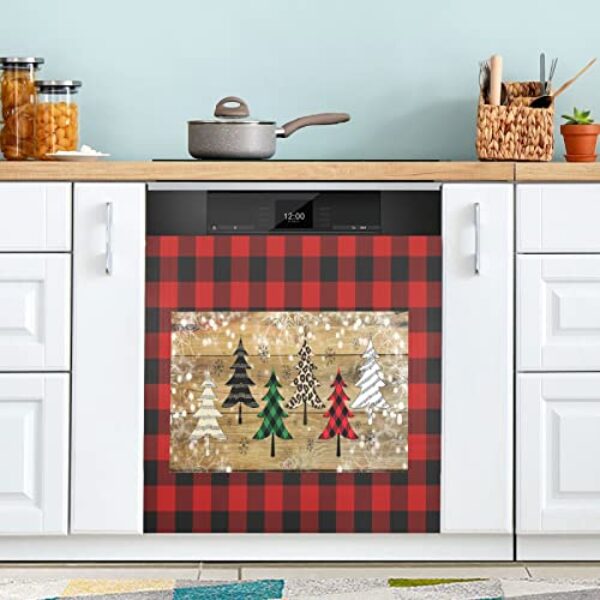 Capa de ímã para lava-louças de árvore de Natal xadrez búfalo flocos de neve de Natal adesivo magnético para máquina de lavar louça, capa de painel de porta, geladeira, eletrodoméstico, decalque para