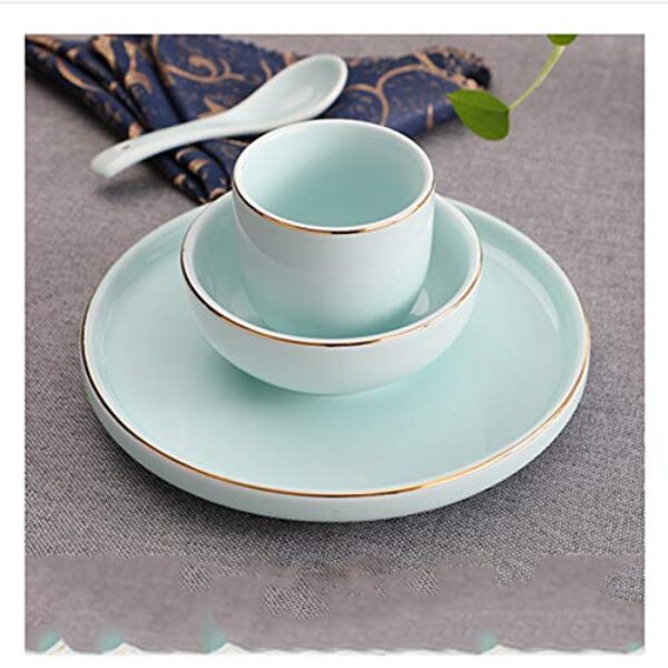 Colher de jantar Os utensílios de mesa de cerâmica domésticos de restaurante chinês de quatro peças com tigela dourada e colher podem ser lavados na máquina de lavar louça colheres duráveis (cor: B)