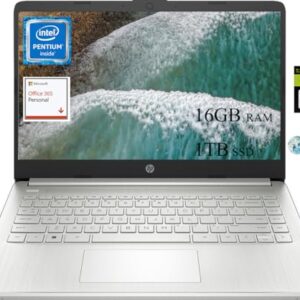 Computador portátil HP 14 HD para estudantes e empresas, processador Intel Pentium N5030 quad-core, 16 GB de RAM, SSD de 1 TB, HDMI, Windows 11 S com acessórios GM, prata natural