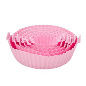 Conjunto de 6 Formas de Silicone para Air Fryer, Antiaderente, Reutilizável, Livre de BPA, Rosa, Tamanhos Variados de 5cm a 16cm de Diâmetro, Resistente a Temperaturas -40° a 260°