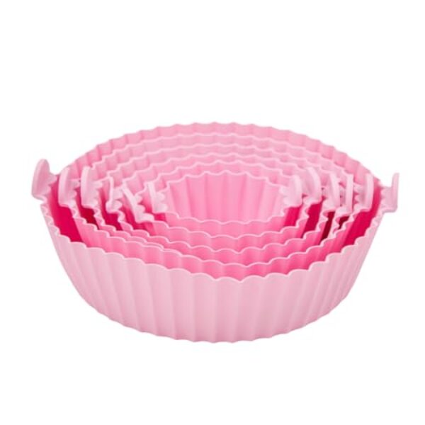 Conjunto de 6 Formas de Silicone para Air Fryer, Antiaderente, Reutilizável, Livre de BPA, Rosa, Tamanhos Variados de 5cm a 16cm de Diâmetro, Resistente a Temperaturas -40° a 260°