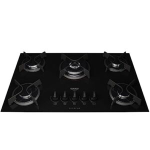 Cooktop 5 Bocas a Gás Dako Supreme com Queimador Tripla Chama e Mesa de Vidro Temperado Preto Bivolt