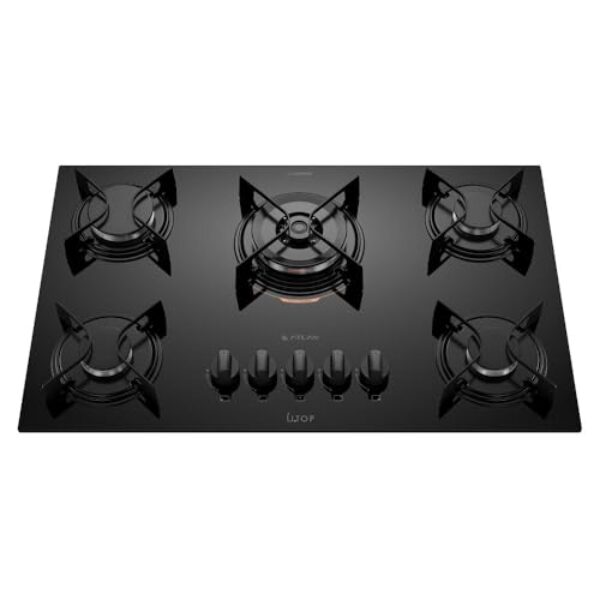 Cooktop 5 Bocas Preto com Mesa de Vidro e Tripla Chama Atlas U Top Bivolt