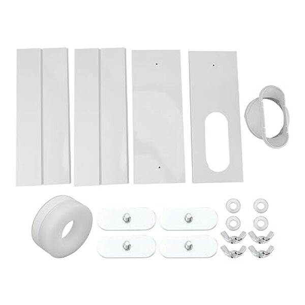 Cryfokt 2025 Novo Kit de Ar Condicionado de Porta Deslizante, Placa de 16,9 X 6,3 pol., Diâmetro da Mangueira do Adaptador 5,7 pol., 7,8 pol., Kit de Ventilação de Janela de (4 Placas para Janela de