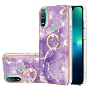 Dinglijia Capa para Moto E20, Moto E30, Moto E40, TPU macio + padrão de mármore IMD capa com suporte brilhante para meninas e mulheres, capa de proteção de câmera e tela para Moto E20 BKZH roxo B