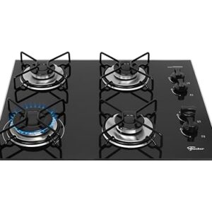 FISCHER COOKTOP À GÁS 4 BOCAS FIT LINE TREMPE ARAMADO MESA VIDRO PRETO BIVOLT 36350-102675