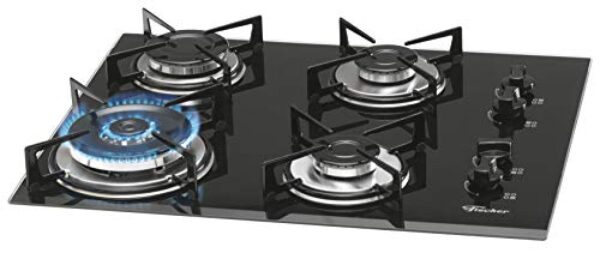 FISCHER COOKTOP À GÁS 4 BOCAS TRIPLA CHAMA MESA VIDRO PRETO BIVOLT - 9788-12916