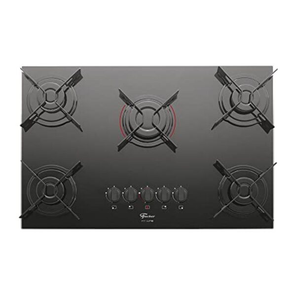 FISCHER COOKTOP À GÁS 5 BOCAS FIT LINE MESA VIDRO PRETO BIVOLT - 26343-57174