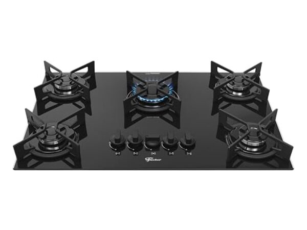 FISCHER COOKTOP À GÁS 5 BOCAS FIT LINE TREMPE IRON MESA VIDRO PRETO BIVOLT 36325-102672