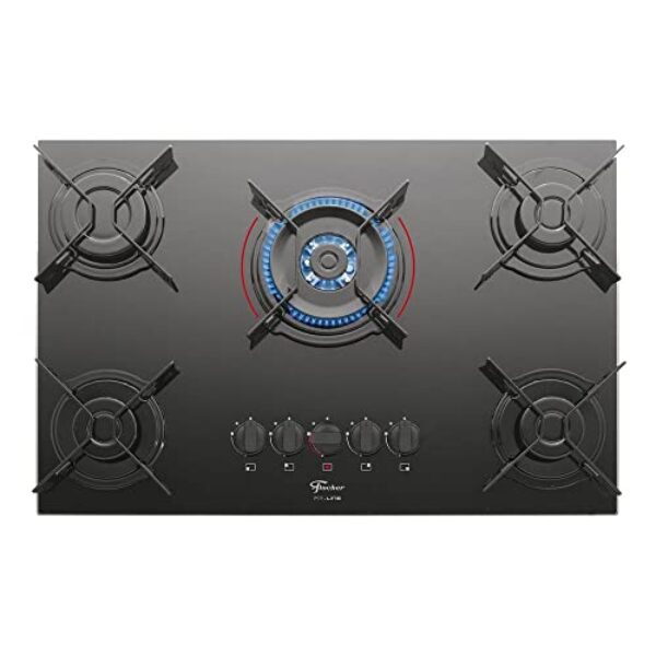 FISCHER COOKTOP À GÁS 5 BOCAS TRIPLA CHAMA FIT LINE MESA VIDRO PRETO BIVOLT - 26300-57079