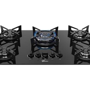FISCHER COOKTOP À GÁS 5 BOCAS TRIPLA CHAMA FIT LINE TREMPE IRON MESA VIDRO PRETO BIVOLT 36340-102674