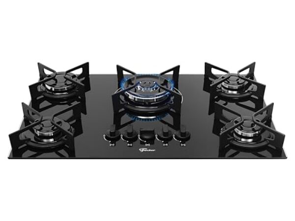 FISCHER COOKTOP À GÁS 5 BOCAS TRIPLA CHAMA FIT LINE TREMPE IRON MESA VIDRO PRETO BIVOLT 36340-102674