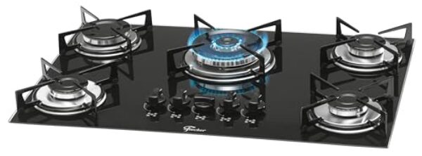 FISCHER COOKTOP À GÁS 5 BOCAS TRIPLA CHAMA MESA VIDRO PRETA BIVOLT 1743-5733