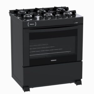 Fogao 6 Bocas Venax Delplus Vitreo Bl Preto Fosco Gas Glp