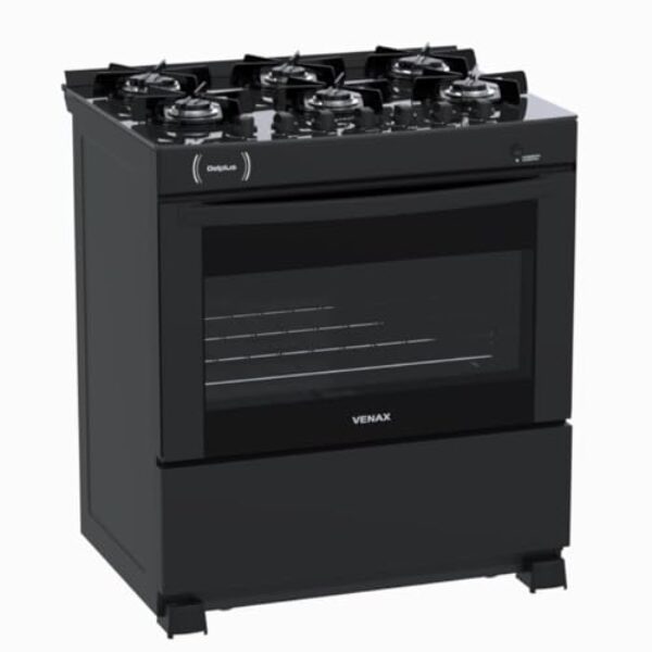 Fogao 6 Bocas Venax Delplus Vitreo Bl Preto Fosco Gas Glp