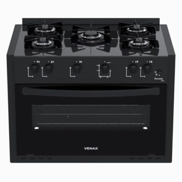 Fogao de Embutir 5 Bocas Venax Picasso Line Preto Fosco Gas Glp