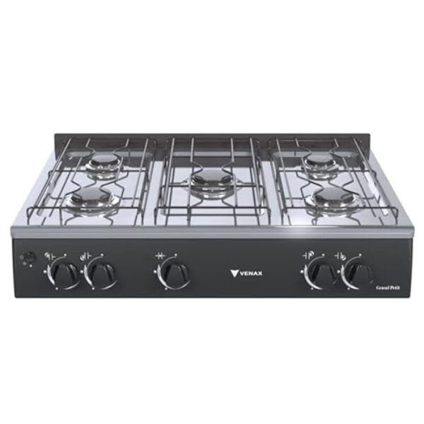 Fogao de Mesa 5 Bocas Venax Grand Petit Vetro Preto Gas Glp
