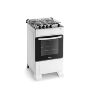 Fogão 4 Bocas Branco com Mesa Inox Atlas Mônaco Top Bivolt