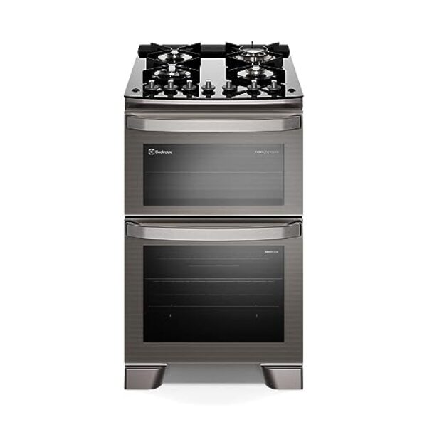 Fogão 4 bocas Electrolux Cinza Experience com Mesa de Vidro, Duplo Forno e PerfectCook360 (FE4DC) 220V