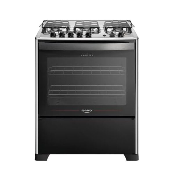 Fogão 5 Bocas Dako Magister Grill Preto com Mesa Inox Bivolt
