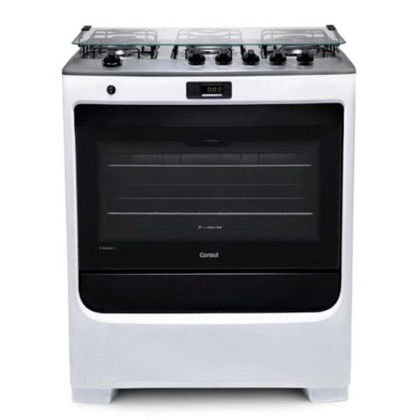 Fogão Consul 5 bocas branco com duplachama e timer digital - CFS5QAB BIVOLT