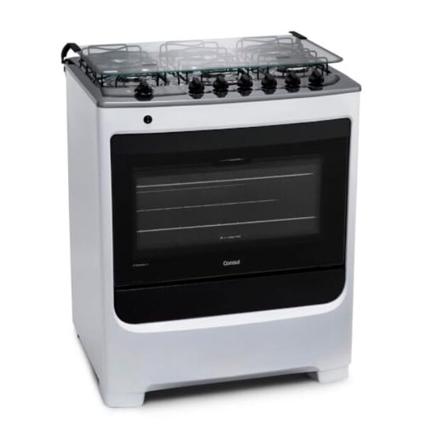 Fogão Consul 6 bocas Branco com botões removíveis e vidro interno vedado - CFS6NAB BIVOLT