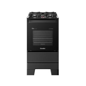 Fogão Esmaltec 4 Bocas Ideal Master Glass Mesa de Vidro Forno 50 Litros Preto T4VFP Bivolt