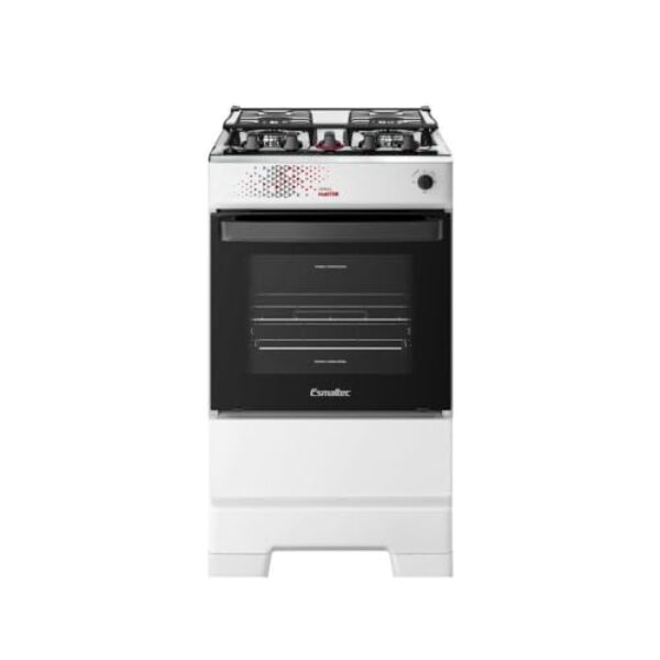 Fogão Esmaltec 4 Bocas Ideal Master Mesa Inox Tampa de Vidro Forno 50 Litros Branco T4ITB Bivolt