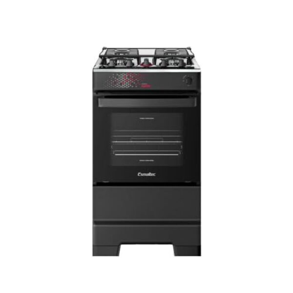 Fogão Esmaltec 4 Bocas Ideal Master Mesa Inox Tampa de Vidro Forno 50 Litros Preto T4ITP Bivolt