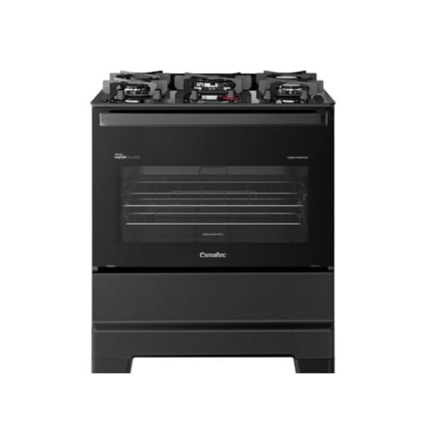 Fogão Esmaltec 5 Bocas Ideal Master Glass Mesa de Vidro Forno 84 Litros Preto T5VFP Bivolt