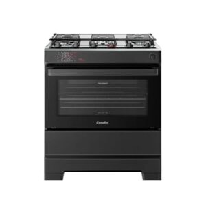 Fogão Esmaltec 5 Bocas Ideal Master Mesa Inox Tampa de Vidro Forno 84 Litros Preto T5ITP Bivolt