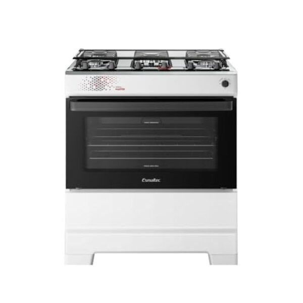 Fogão Esmaltec 5 Bocas Ideal Master Mesa Inox Tampa de Vidro Forno 84 Litros Branco T5ITB Bivolt