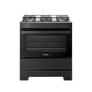 Fogão Esmaltec 5 Bocas Ideal Top Mesa Inox Tampa de Vidro Forno 84 Litros Preto T5IAP Bivolt