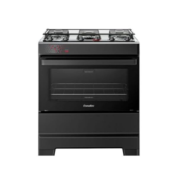 Fogão Esmaltec 5 Bocas Ideal Top Mesa Inox Tampa de Vidro Forno 84 Litros Preto T5IAP Bivolt