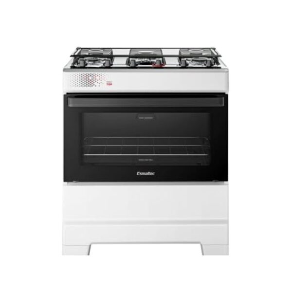 Fogão Esmaltec 5 Bocas Ideal Top Mesa Inox Tampa de Vidro Forno 84 Litros Branco T5IAB Bivolt