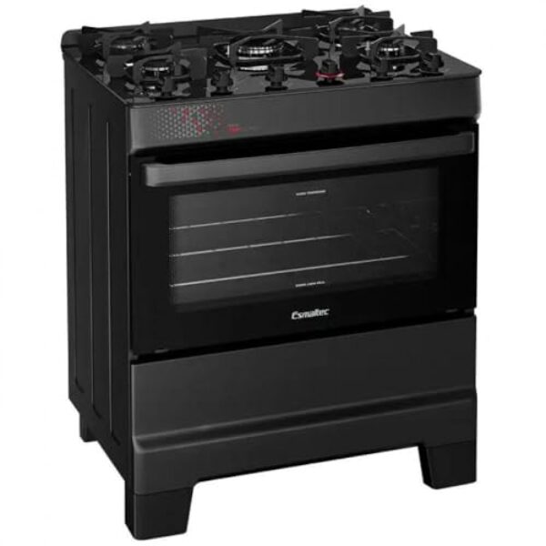 Fogão Esmaltec Ideal Top Glass 5 Bocas T5vap 5126 Acendimento Automático Preto Bivolt