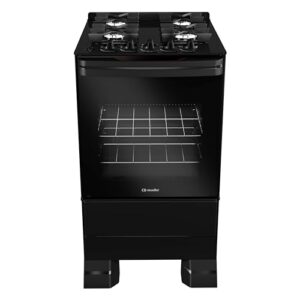 Fogão Mueller 4 bocas Preto com Mesa de Vidro e grades de ferro fundido Bivolt MFV4BF