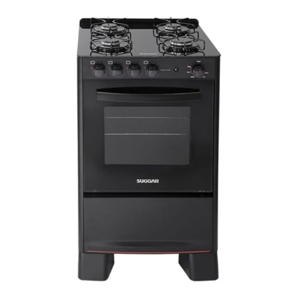 Fogão Suggar Cook Glass 4 Queimadores Mesa Vidro Preto Bivolt FGVCG410PT