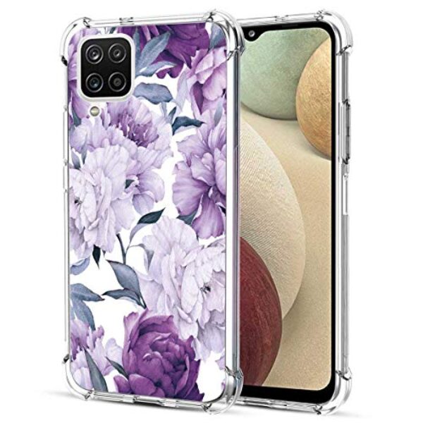 FollmeAir Capa para Galaxy A12 5G, capa para Galaxy A12, TPU flexível fino para meninas e mulheres, capa de silicone macio de borracha com absorção de choque para Samsung Galaxy A12 5G (flor roxa)