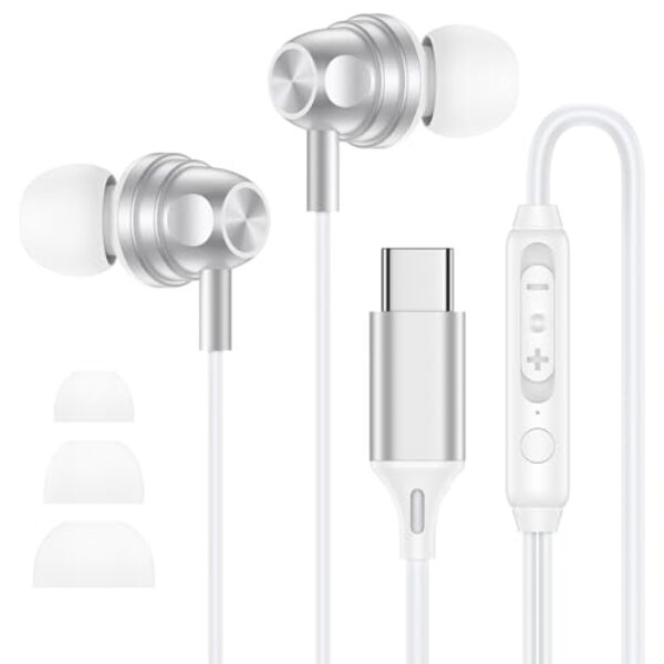 Fones de ouvido com fio para iPhone 17/Air/17 Pro/17 Pro Max/16e/16/16 Plus/16 Pro Max/15 Plus/15 Pro/15 Pro Max/15 Pro Max Fones de ouvido com fio USB C Tipo C Fone de ouvido com microfone, controle