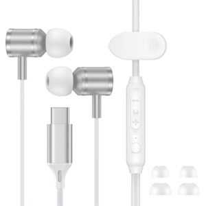 Fones de ouvido com fio para iPhone 17 Pro Max USB C para iPhone 17 17 Pro 17 Air 16E 16 Pro Max 15 Plus 15, fones de ouvido USB tipo C com microfone, fones de ouvido para Samsung Galaxy S25 Ultra S24