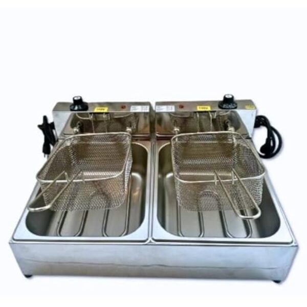 Fritadeira elétrica Industrial 10 litros de batata pastel 2 Cubas de 5 litros cada Cuba inox, Salgados porções batatas(220V-3000W)