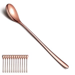 Generic Conjunto de 12 colheres de chá gelado de ouro rosa com cabo longo, aço inoxidável banhado a titânio, design moderno, seguro para lava-louças