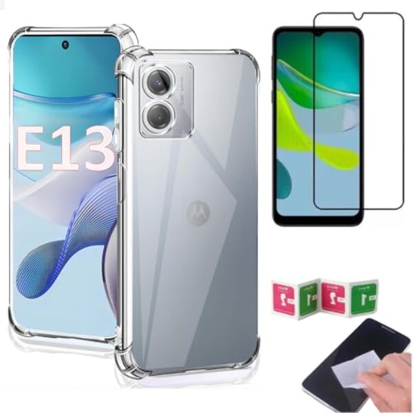 [GL CASES] Kit Capa Moto E13 Case Capinha Motorola Moto E13 Anti Impacto Reforçada Silicone Transparente Flexível Proteção De Câmera + Pelicula De Vidro 3D 9H Cobertura Total