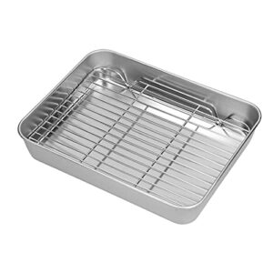 GLOGLOW Assadeira Com Grelha, Assadeira de Aço Inoxidável para Cozinhar, Antiaderente, 17 X 12,25 pol., Ideal para Reuniões Familiares e Refeições de Férias (26,5 * 20,5 * 5CM)