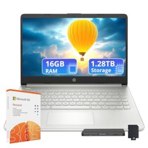HP Laptop carro-chefe de 14 polegadas com escritório 365 de 1 ano | 16 GB de RAM | 1,28 TB de armazenamento (128 GB eMMC + estação de ancoragem de 160 GB + armazenamento na nuvem de 1 TB) |
