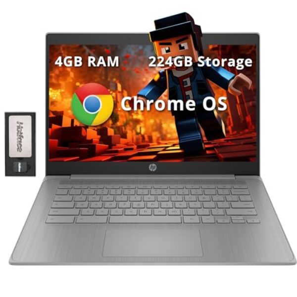 HP Laptop Chromebook HD de 14 polegadas para negócios e estudantes, Intel Celeron N4120, 4 GB LPDDR4, 224 GB de armazenamento (64 GB eMMC + estação de ancoragem de 160 GB), gráficos UHD, webcam,