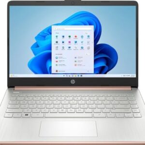 HP Laptop com tela HD de 14 polegadas (1366 x 768), Intel Celeron N4120, 1,1 GHz, 4 GB de memória, 128 GB eMMC, Windows 11 Home no modo S, um ano Office 365 incluído, ouro rosa, 14-dq0762dx