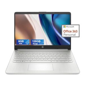 HP Laptop ultraleve 14 para estudantes e negócios, Intel Core N4120 (4 núcleos), 8 GB de RAM, 128 GB de armazenamento, 1 ano de escritório 365, Win 11 S, HDMI, WiFi, USB-A&C, acessórios MASDROW