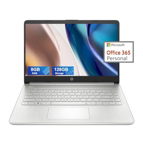 HP Laptop ultraleve 14 para estudantes e negócios, Intel Core N4120 (4 núcleos), 8 GB de RAM, 128 GB de armazenamento, 1 ano de escritório 365, Win 11 S, HDMI, WiFi, USB-A&C, acessórios MASDROW